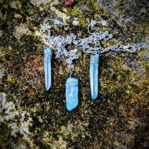 Aqua Quartz Crystal Necklace and Earrings Set
